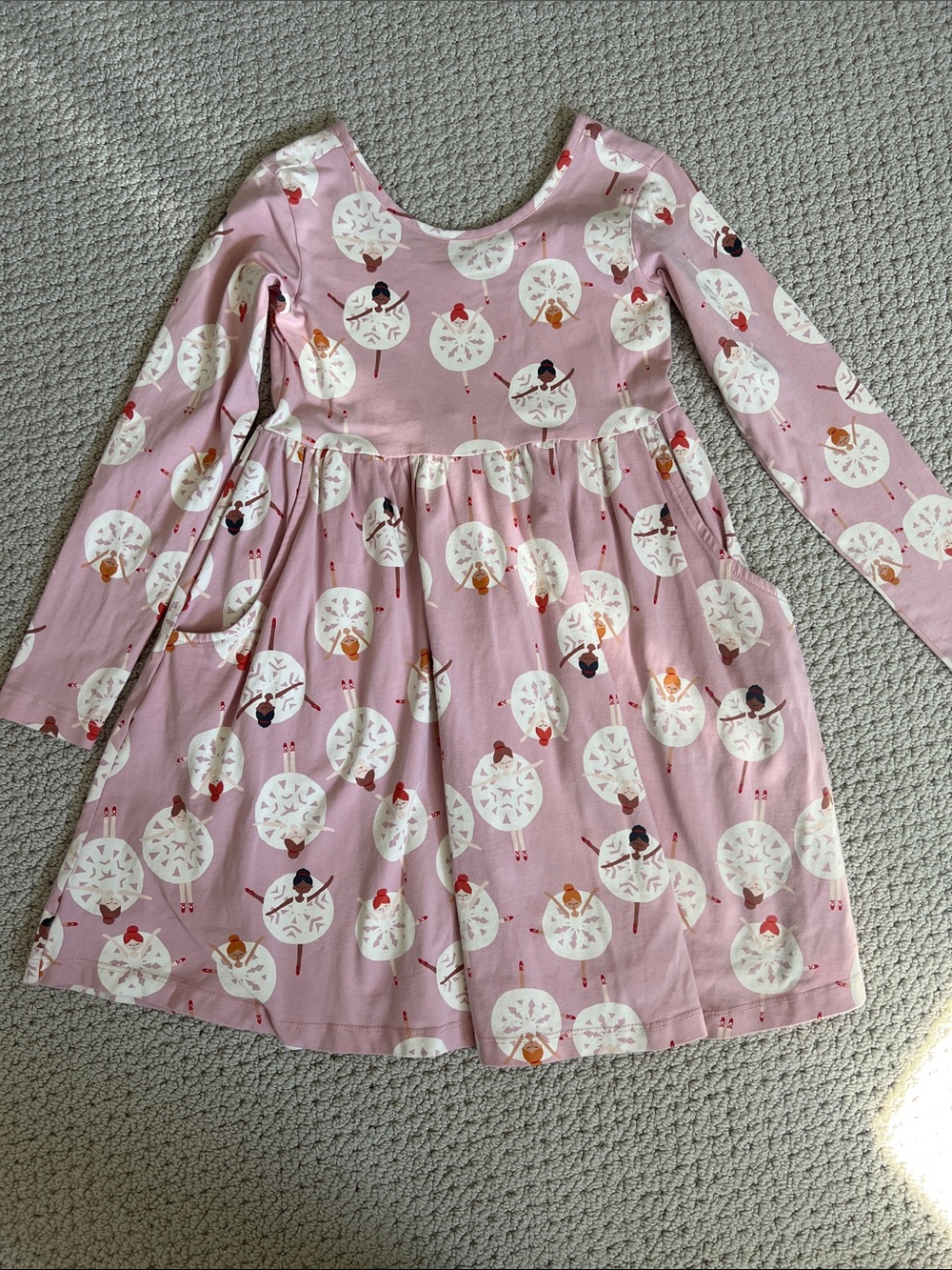 Hanna Andersson Long-Sleeve Cotton Skater Dress with Ballerina Print